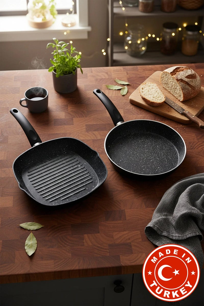 Bernardo Carolin 2 Piece Grill Pan Set Black (26 cm -28 cm) (Made in Turkey) - Image 1